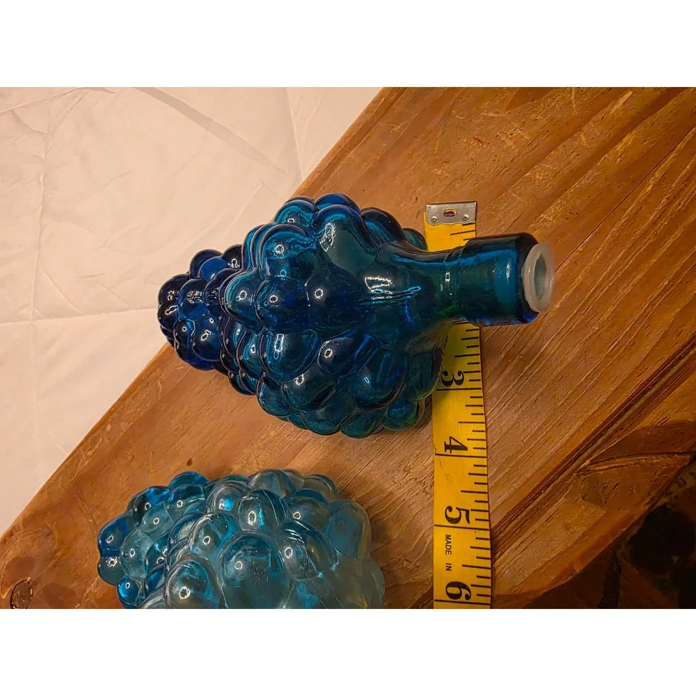 Vintage Blue Glass Grape Cluster Bottles Set of 2 Decanters Aqua Cobalt Stopper - Picture 9 of 9
